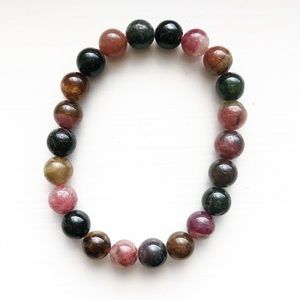 Earth tone glass beaded stretch bracelet